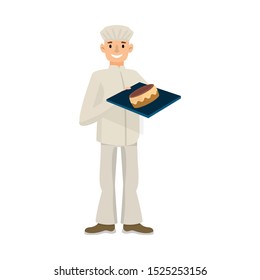 Vector illustration of baker and pan icon. Graphic of baker and baguette stock symbol for web.