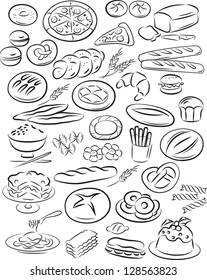 vector illustration of bakery collection in black and white