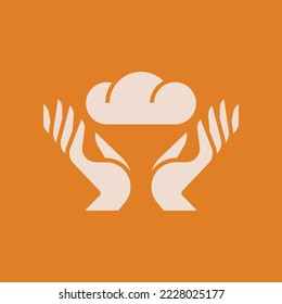 
Vector illustration of bakery icon. Bread logo. Silhouette of a loaf on hands for a bakery. Retro design of bakery products with spikelets of wheat, rye. Bun icon.