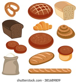 Vector illustration of bakery and pastry products on white  background
