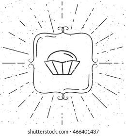 Vector Illustration of Bakery Shop. Logo Design Element - hand drawn cupcake with sunbursts.