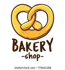 Vector illustration of a bakery shop logo icon, with a fresh home made pretzel 