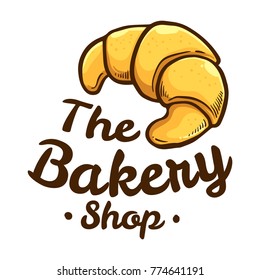 Vector illustration of a bakery shop logo icon, with home made croissant