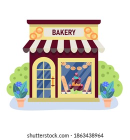 ilustración vectorial de una tienda de panadería. ilustración de la fachada exterior del edificio de la tienda. Almacenar las fachadas aisladas en un fondo blanco. Ilustración vectorial en estilo plano