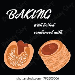Vector Illustration of Baking. Drawing of Pastry with Boiled Condensed Milk. Vector Picture of  Bakery Shop