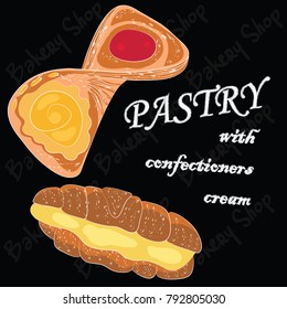 Vector Illustration of Baking. Drawing of Pastry with Confectionary Cream. Vector Picture of  Bakery Shop