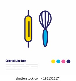 Vector illustration of baking icon colored line. Beautiful entertainment element also can be used as whisk with rolling-pin icon element.