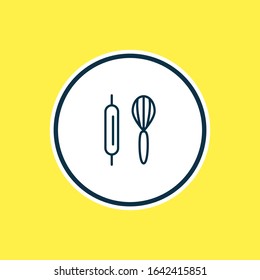 Vector illustration of baking icon line. Beautiful hobby element also can be used as whisk with rolling-pin icon element.