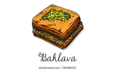 Vector Illustration of Baklava Sweets Sketch Style