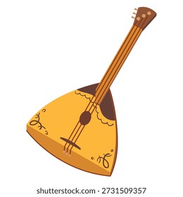 Vector illustration of a balalaika. A classic Russian wooden musical instrument with a triangular body and three strings. A folk instrument for traditional music. Flat style.