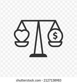 Vector illustration of balance love and money icon in dark color and transparent background(png).