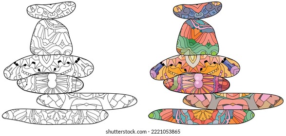 Vector Illustration of balance made of decorative stones for coloring pages. Color and outline set.
