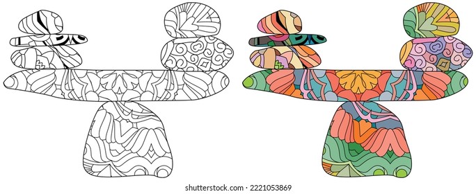 Vector Illustration of balance made of decorative stones for coloring pages. Color and outline set.