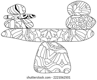 Vector Illustration of balance made of decorative stones for coloring pages.