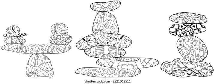 Vector Illustration of balance made of decorative stones for coloring pages.