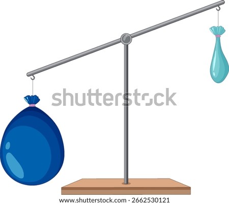 Vector illustration of a balance scale with two water balloons, showcasing weight contrast and equilibrium in a minimalist style