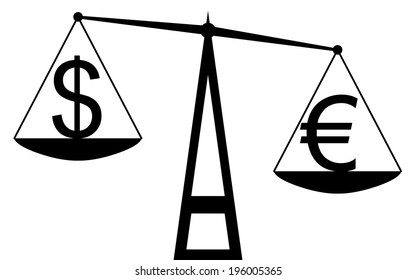 Vector / illustration. Balance that compare the euro with dollar, and the euro is the winner.