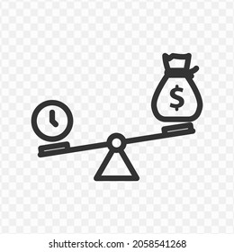 Vector illustration of balance of time and money icon in dark color and transparent background(png).