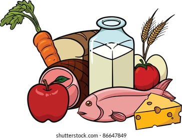 Vector illustration of balanced food. All in a single layer.