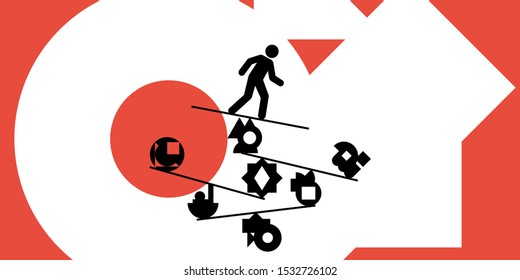 vector illustration of balancing man symbol on unstable structure for life balance visuals