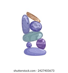 Vector illustration of a balancing stone pyramid on an isolated background. Pyramid of colorful smooth pebbles, concept of relaxation, meditation and yoga.