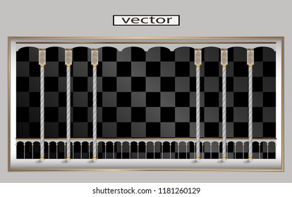 Vector illustration of a balcony or an open attic, columns of white stone in a classic Oriental style with gold ornaments for railing