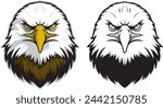 A vector illustration of a bald eagle facing forward. File includes both color and black and white drawings.