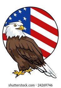 vector illustration of a bald eagle in front of an American flag.... background contained in clipping mask