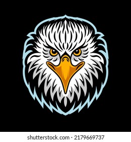 Vector illustration of Bald eagle. Eagle head on black background. Can be used as mascot. For tattoo or T-shirt design or outwear.