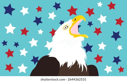 Vector illustration of a bald eagle with the stars of the United States of America background. USA background.
