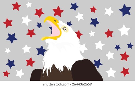 Vector illustration of a bald eagle with the stars of the United States of America background. USA background.