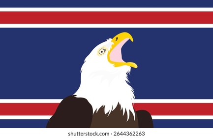 Vector illustration of a bald eagle with the United States flag background. USA background.