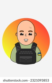 Vektorgrafik eines kahlköpfigen Soldaten auf orangefarbenem, rundem Hintergrund
