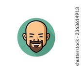Vector illustration of a bald man with beard and mustache in flat style. bald man logo cartoon