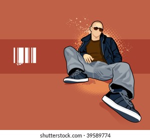 Vector illustration of bald man on abstract background.