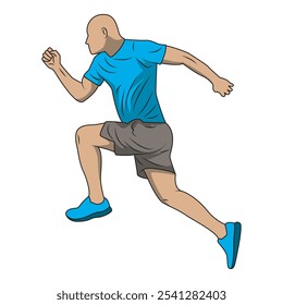 ilustração vetorial de um homem careca correndo e pulando levemente