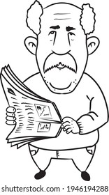 ilustración vectorial de un hombre calvo con bigote parado y portando periódico