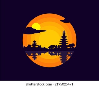 Vector illustration of bali indonesia scenery