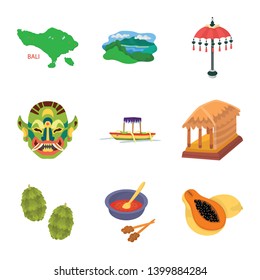 Vector illustration of bali and indonesia sign. Set of bali and caribbean stock symbol for web.
