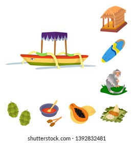 Vector illustration of bali and indonesia symbol. Collection of bali and caribbean stock symbol for web.