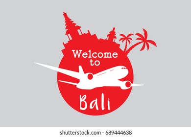 Vector illustration of Bali landmarks with wording Welcome to Bali