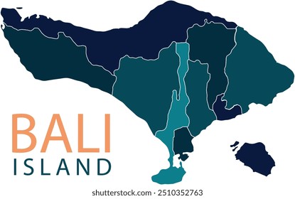 vector illustration of bali map with its region - vector
