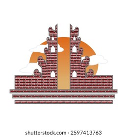 vector illustration of bali temple in front of cloudy sun with white background