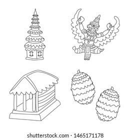 Vector illustration of balinese and caribbean logo. Set of balinese and geography vector icon for stock.