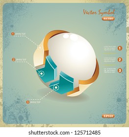 Vector illustration of ball & arrow symbol in retro style