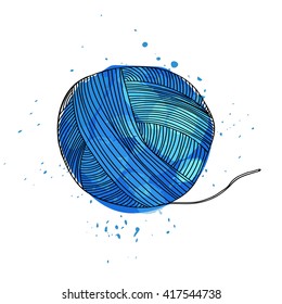 Vector Illustration Of A Ball Of Blue Yarn For Knitting. It Can Be Used As Poster, Postcard Invitation. Designer The Attribute To Create Wool. Vector Illustration