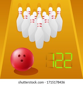 Vector illustration of ball and bowling pins