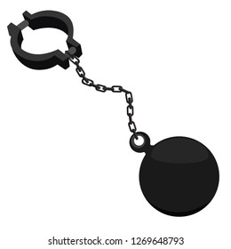 Vector Illustration Ball On Chain. Shackle Icon. Jail Chain With Heavy Shackle. Prison Ball And Chain