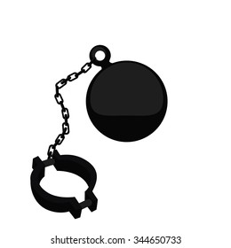 Vector illustration ball on chain. Shackle icon. Jail chain with heavy shackle. Prison ball and chain