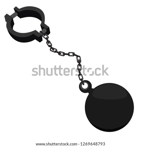 Vector illustration ball on chain. Shackle icon. Jail chain with heavy shackle. Prison ball and chain